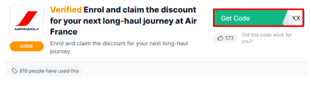 A box will reveal an Air France voucher code