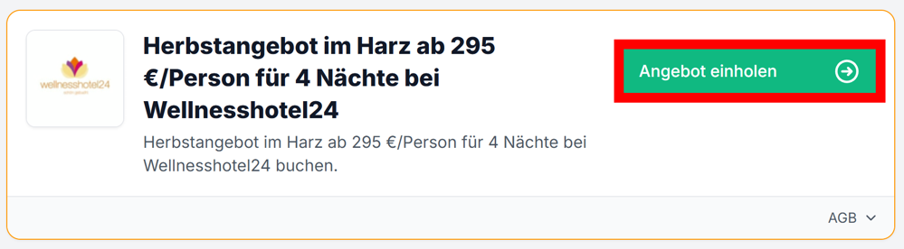 Angaben zu einem Angebot von Wellnesshotel24 mit rotmarkiertem grünen Button