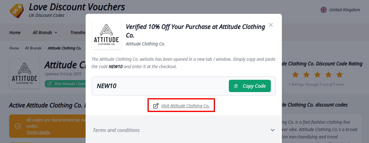 A link will redirect to Attitude Clothing Co. website