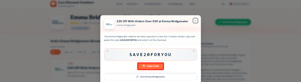 An Emma Bridgewater code on Love Discount Vouchers