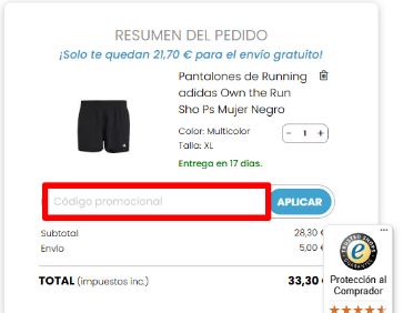 cuadro para introducir el código de descuento de atmosfera sport