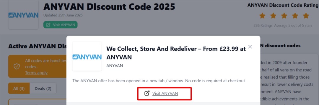 The highlighted red box shows the link that takes you to the ANYVAN website