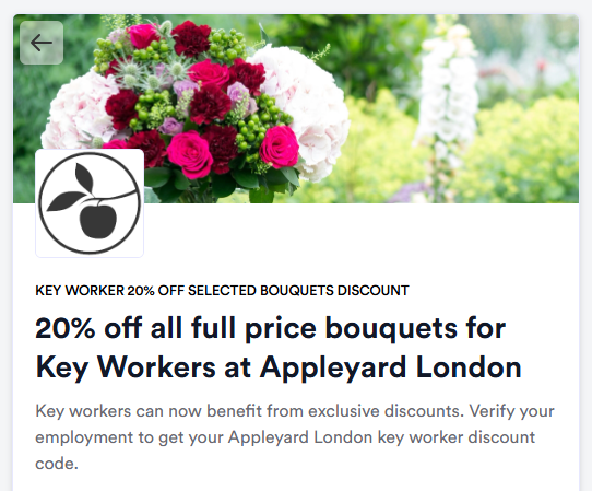 The key worker discount information page.