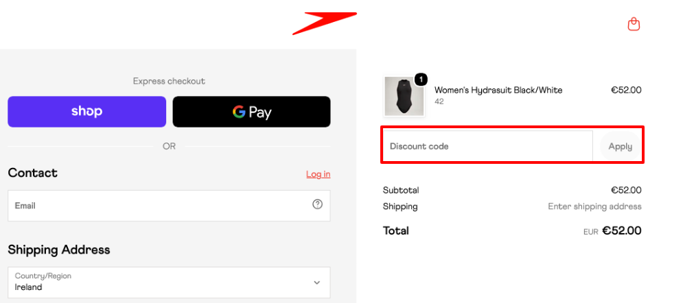 Paste your discount code in the red box