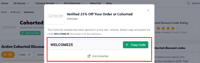 The highlighted red box shows the link that takes you to the Cohorted website