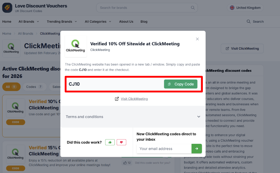 Copy your code and visit ClickMeeting website