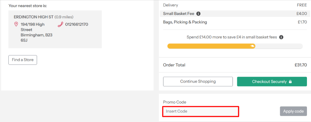 Entering a promo code at checkout