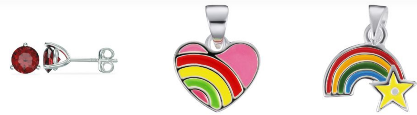 three Babla's Jewellers pendants and an earing with playful designs
