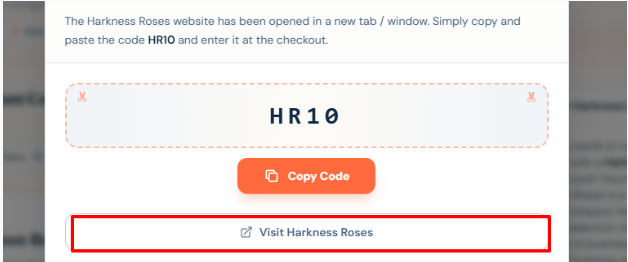 The highlighted red box shows the link to the Harkness Roses website