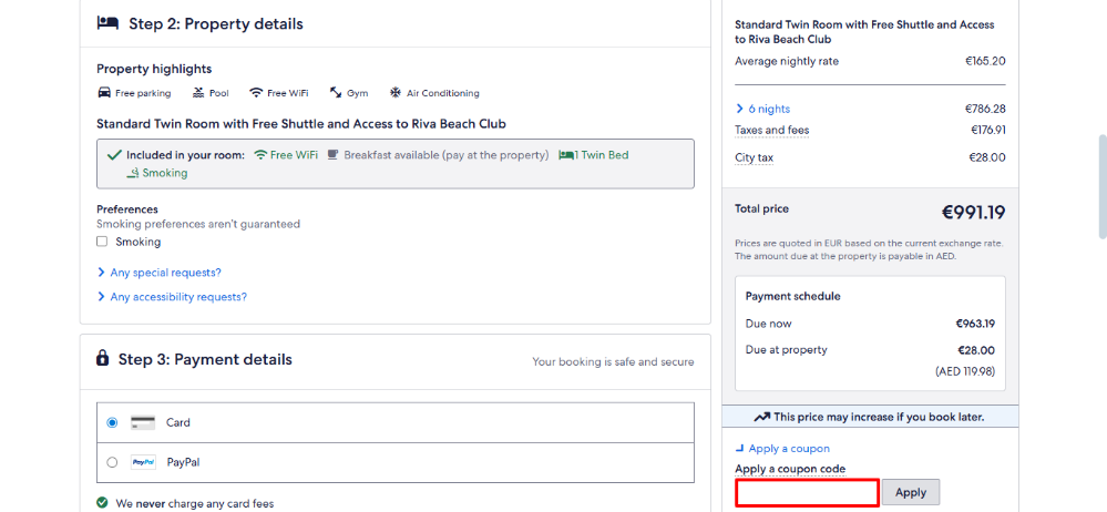 Apply your Hotels.com discount code to your booking