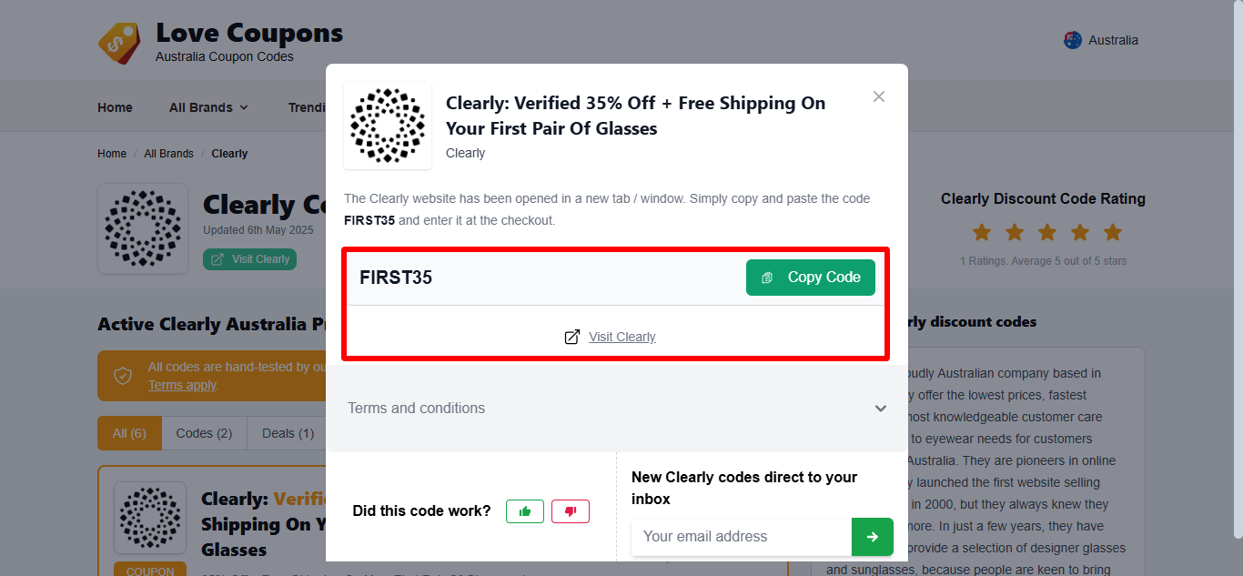 Love Coupons Clearly coupon code that is highlighted by a red box