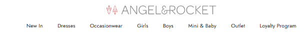 Angel and Rocket categories to shop on a white background
