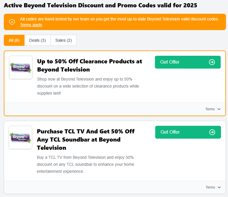 Love Discount Vouchers active Beyond Television discount codes for July 2026