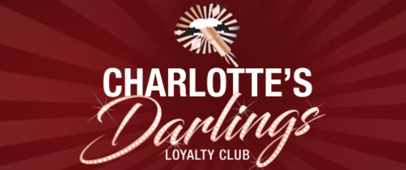 Charlotte’s Darlings Loyalty Club logo on a dack-red backgrown