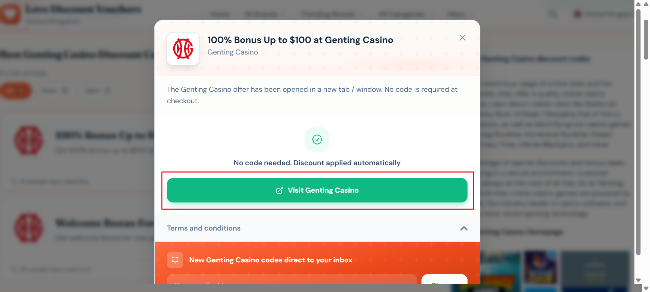 100% Bonus Up to $100 at Genting Casino for gamblers