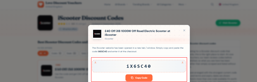 iScooter discount code on display
