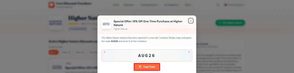 A Higher Nature code on Love Discount Vouchers