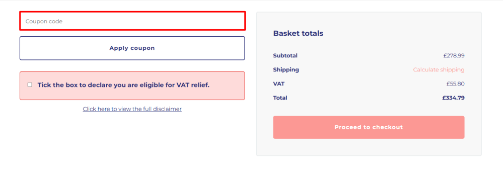 Applying a discount code on the Intus Healthcare checkout page