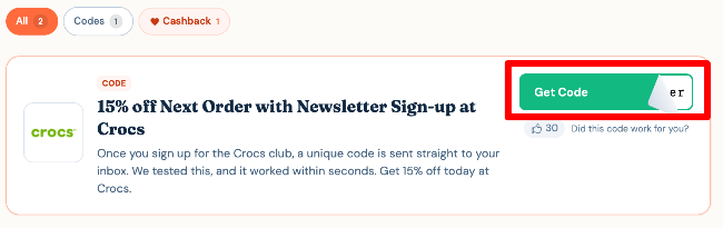 get code button for a 15% discount offer at Love Discount Vouchers