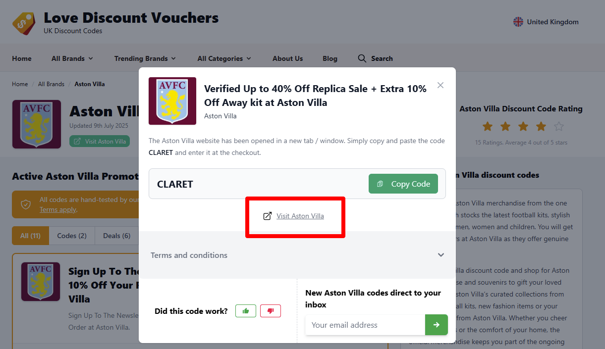 Visit Aston Villa website and start shopping for your merchandise