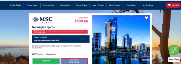 A cruise option from MSC cruise for Norwegian Fjords
