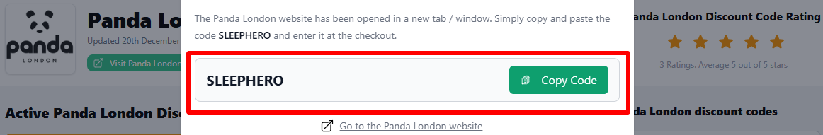 linked text that customers can use after copying their Panda London discount code