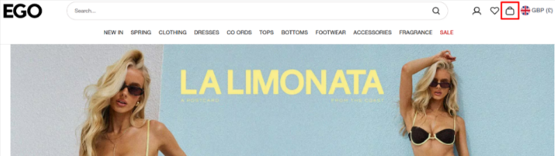 The EGO website and the shopping categories