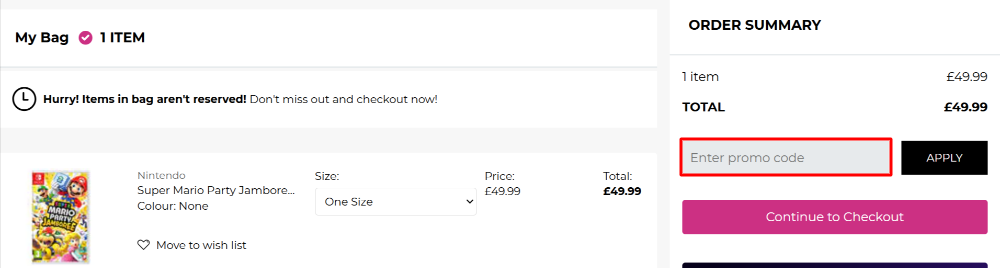 The Game checkout page with where to paste the Game discount code in a red box
