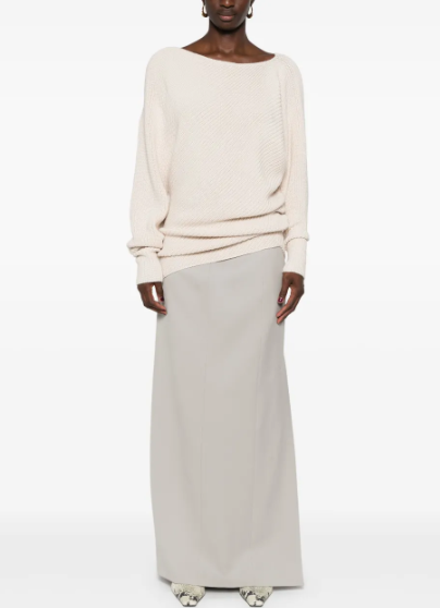 Winter fashion 2026: A model wearing a Philosophy Di Lorenzo Serafini Asymmetric Sweater
