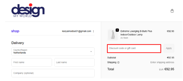 A box where you can add your Design My World voucher code to redeem it