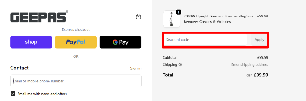 Paste your code and click 'Apply' to get your discount
