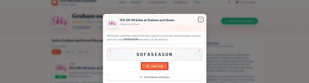 A Graham and Green code on Love Discount Vouchers for a sofa sale