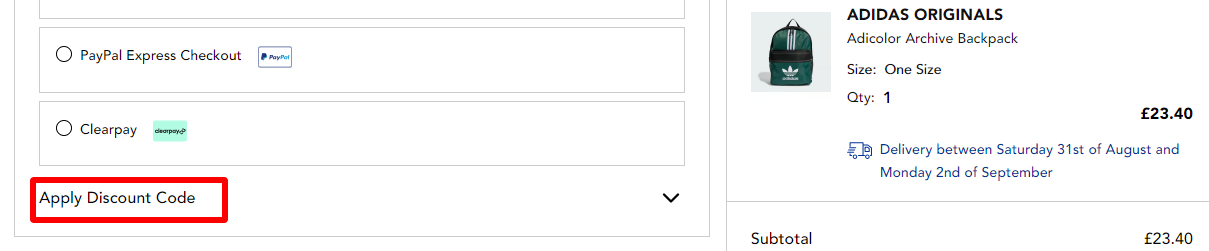 highlighted red box where customers can enter their Secret Sales discount code