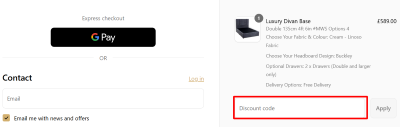 The checkout page showing where to apply your Bed Kings voucher code