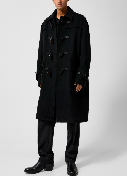 Best coats for fall: A model wearing the Monty brushed-wool long duffle coat