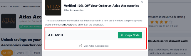 The highlighted red box shows the link that takes you to the Atlas Accessories website