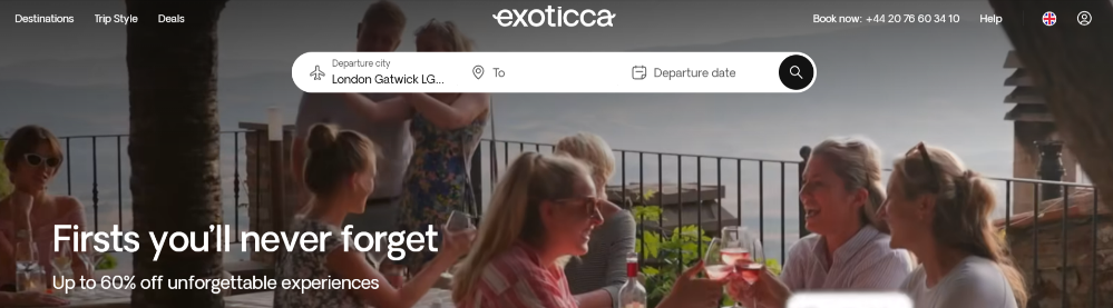 The Exoticca website and the search filters
