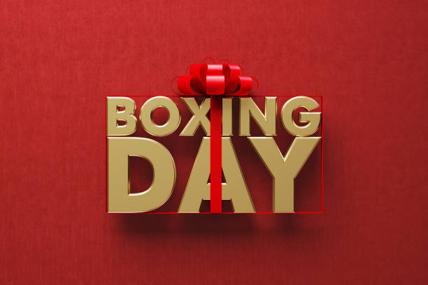 The word Boxing Day wrapped in a ribbon.