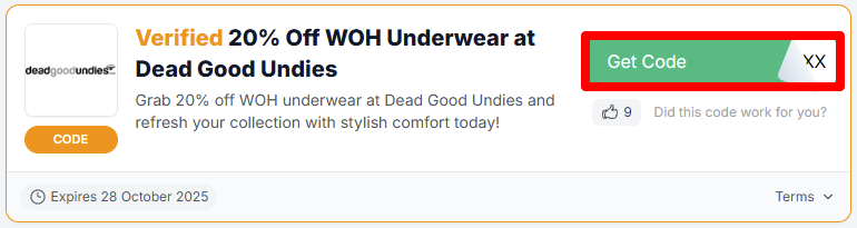 Get your Dead Good Undies voucher code by clicking in the red box