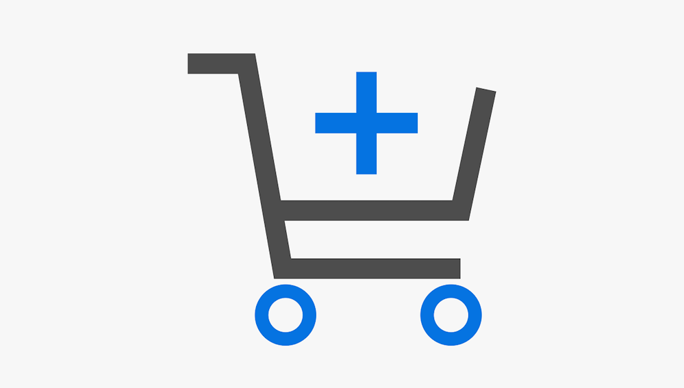 Simple Grafik eines Einkaufswagen mit dem Plus-Symbol
