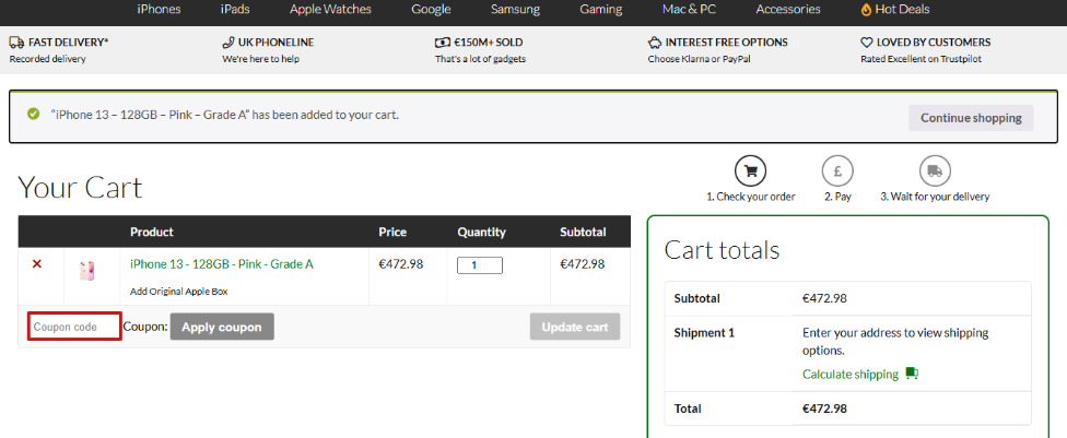 Paste your The iOutlet promo code into the box and apply it