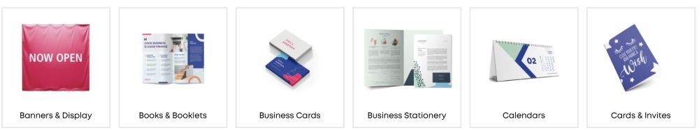 instantprint product categories on offer