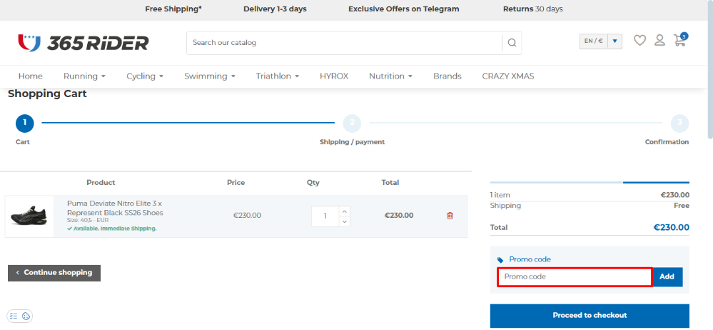 365rider discount code place in the shopping cart