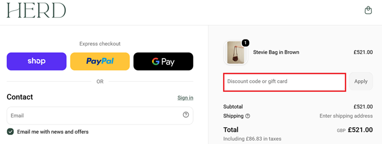 image showing the HERD checkout page
