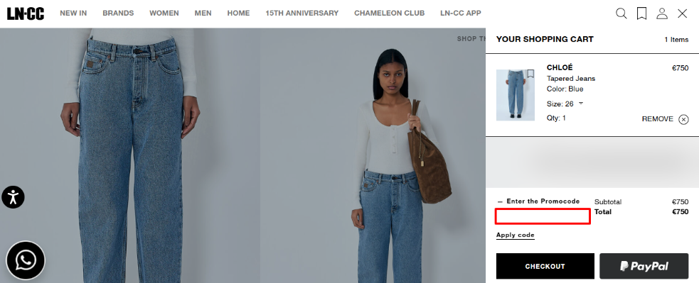 LN-CC discount code box shown surrounded in red