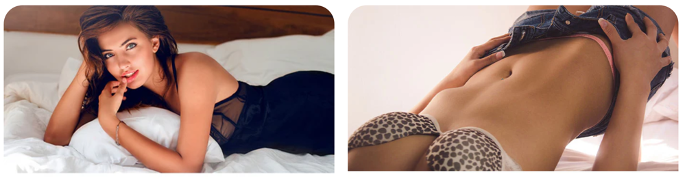  Zwei Bilder die jeweils zwei leichtbekleidete Frauen in aufreizenden Posen zeigen