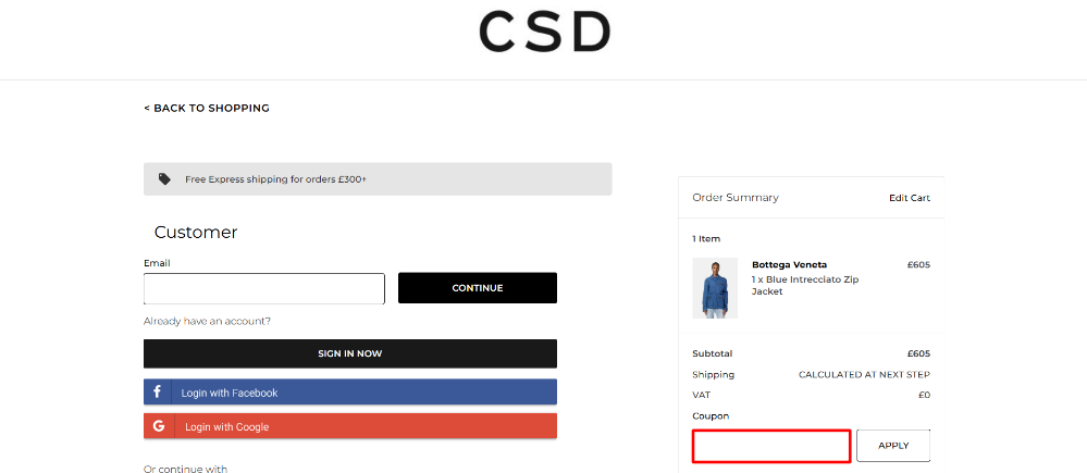 The Consigned Sealed Delivered checkout page