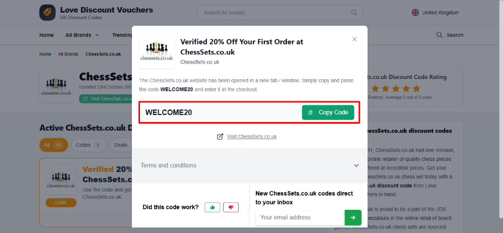 Love Discount Vouchers ChessSets.co.uk voucher code that you can use on your order