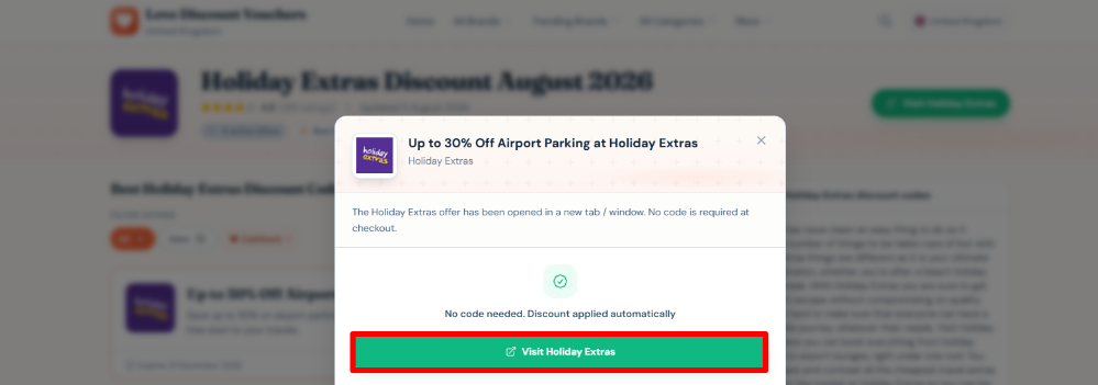 A Holiday Extras offer on Love Discount Vouchers