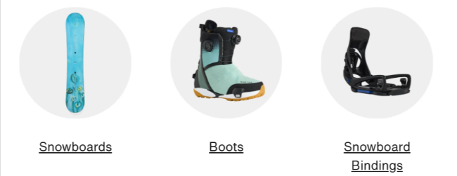 three of the Burton Snowboards clothing and footwear options